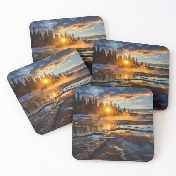 Item preview, Yellowstone park trees in lake at sunset in long exposure - Landscape photography designed and sold by TheArtistOf2022.