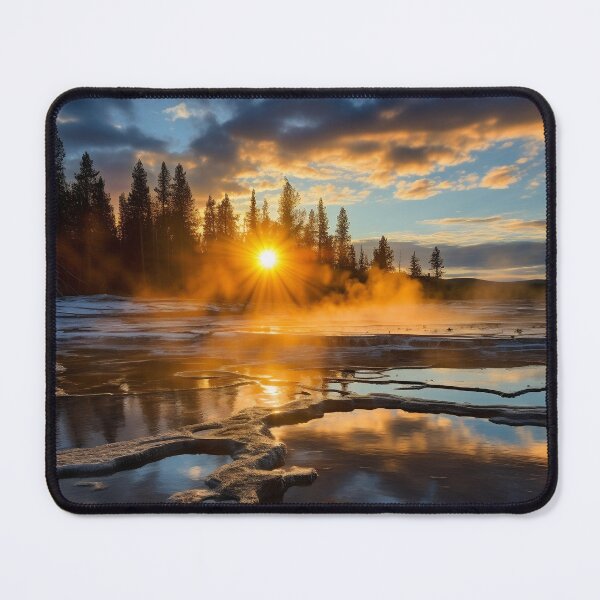 Item preview, Yellowstone park trees in lake at sunset in long exposure - Landscape photography designed and sold by TheArtistOf2022.