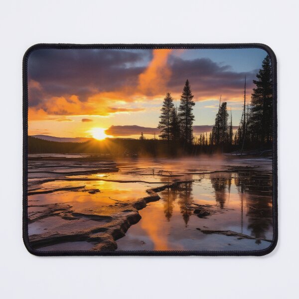 Item preview, Yellowstone park trees in lake at sunset in long exposure - Landscape photography designed and sold by TheArtistOf2022.