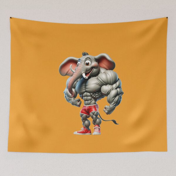 Item preview, Impressive Funny Elephant in Bodybuilder Pose Red Shorts: Wild Force in Cartoon No. 7 designed and sold by Nathalymx.