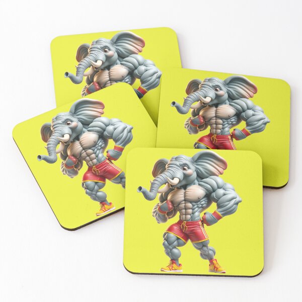 Item preview, Impressive Funny Elephant in Bodybuilder Pose Red Shorts with Yellow: Wild Force in Cartoon No. 11 designed and sold by Nathalymx.