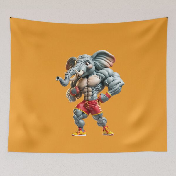 Item preview, Impressive Funny Elephant in Bodybuilder Pose Red Shorts with Yellow: Wild Force in Cartoon No. 11 designed and sold by Nathalymx.