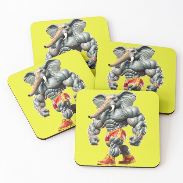 Item preview, Impressive Funny Elephant in Bodybuilder Pose Red Shorts with Yellow: Wild Force in Cartoon No. 12 designed and sold by Nathalymx.