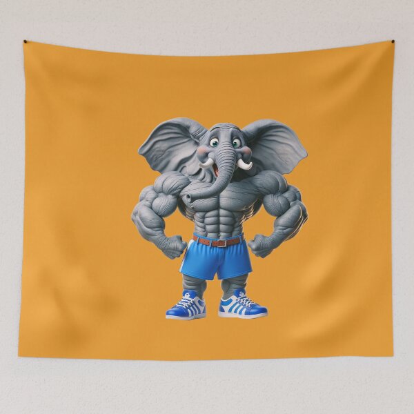 Item preview, Impressive Funny Elephant in Bodybuilder Pose Blue Shorts with White: Wild Force in Cartoon No. 15 designed and sold by Nathalymx.