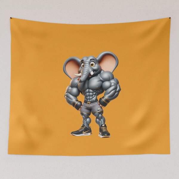 Item preview, Impressive Funny Elephant in Bodybuilder Pose Gray and Black Shorts: Wild Force in Cartoon No. 16 designed and sold by Nathalymx.
