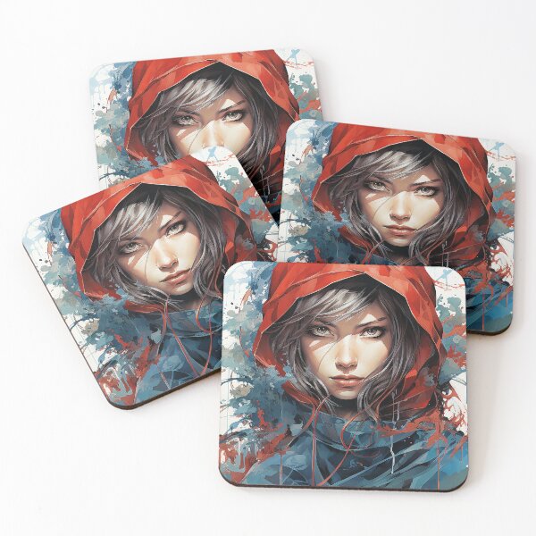 Item preview, Red Blue Kunoichi Ninja Watercolor designed and sold by TheBlackBard.