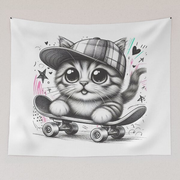 Item preview, Cat And Skateboard designed and sold by VANWANSHOP.