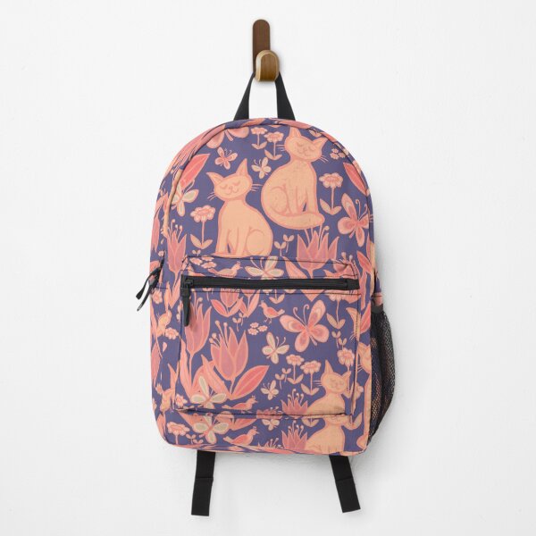Item preview, Life is Peachy in the garden - dark denim ground designed and sold by AprilAppleArt.