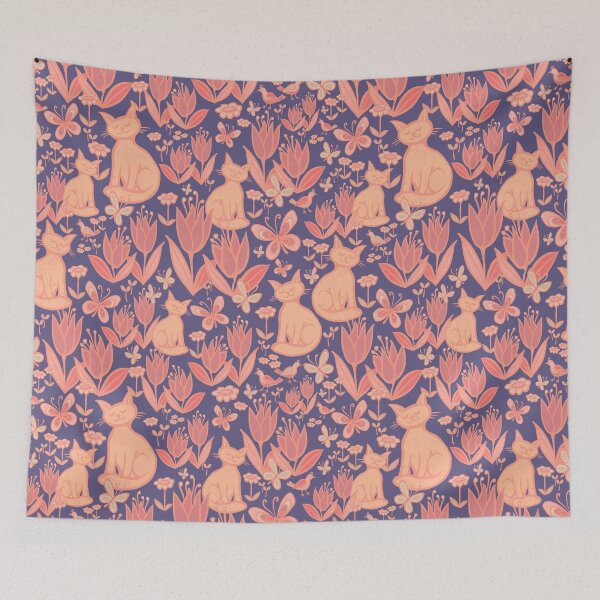 Item preview, Life is Peachy in the garden - dark denim ground designed and sold by AprilAppleArt.
