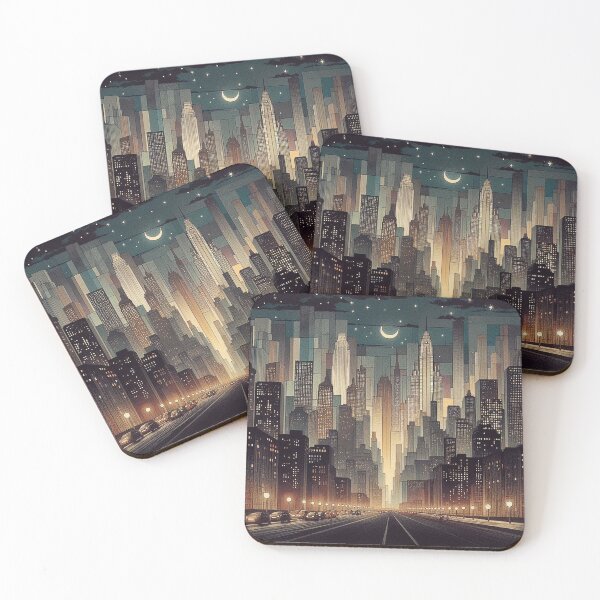 Item preview, Cityscape Under a Starlit Night - Geometric Scene designed and sold by HausKatz.