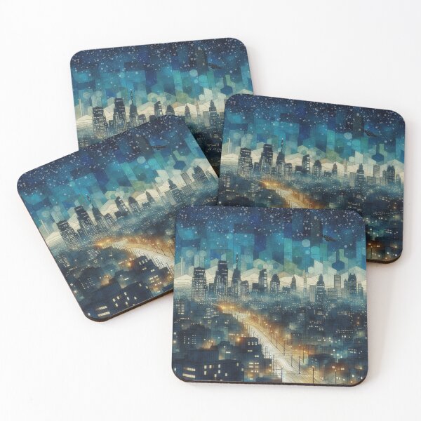 Item preview, Snowy Cityscape at Night - Geometric Scene designed and sold by HausKatz.