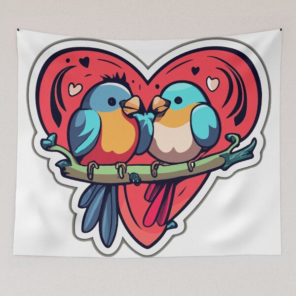 Item preview, Playful Lovebird Embracing Heart Comic Style designed and sold by NiftyWrx.