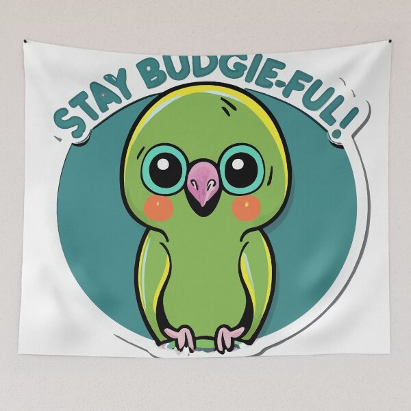 Item preview, Stay Budgie-ful! Comic Style Green Budgie designed and sold by NiftyWrx.