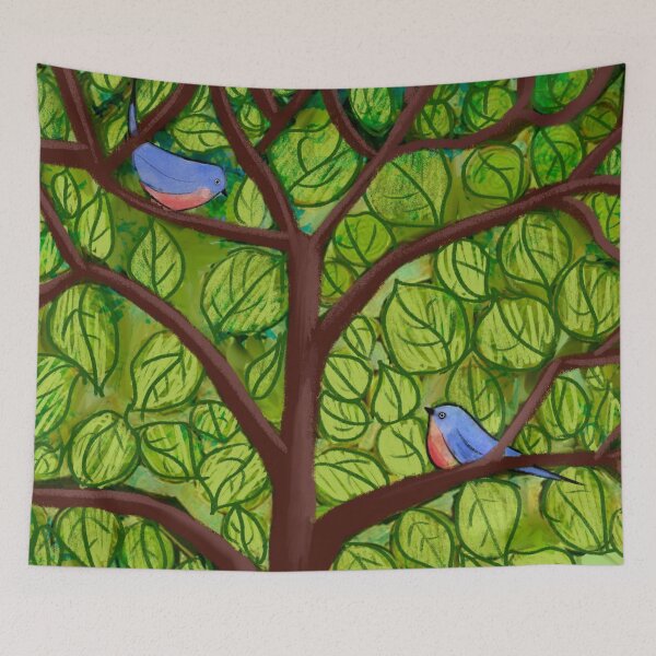 Item preview, birds of the love Tree summer happy art green edition designed and sold by wrightsonarts.
