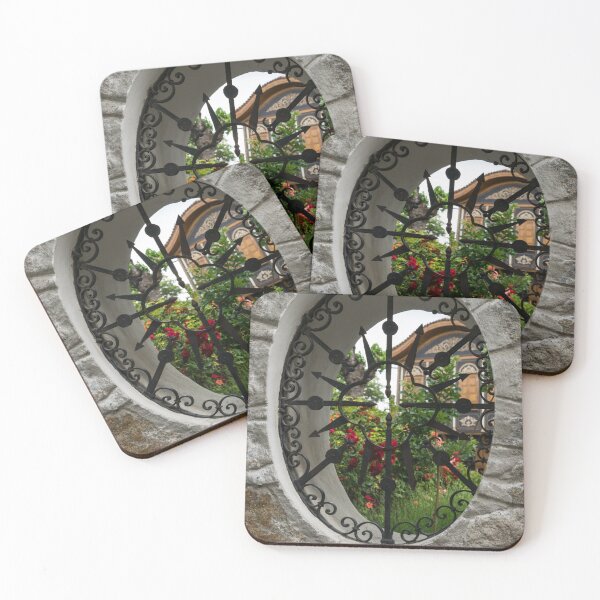 Item preview, Rose Garden Through an Elegantly Barred Fence Window  designed and sold by Georgia Mizuleva.