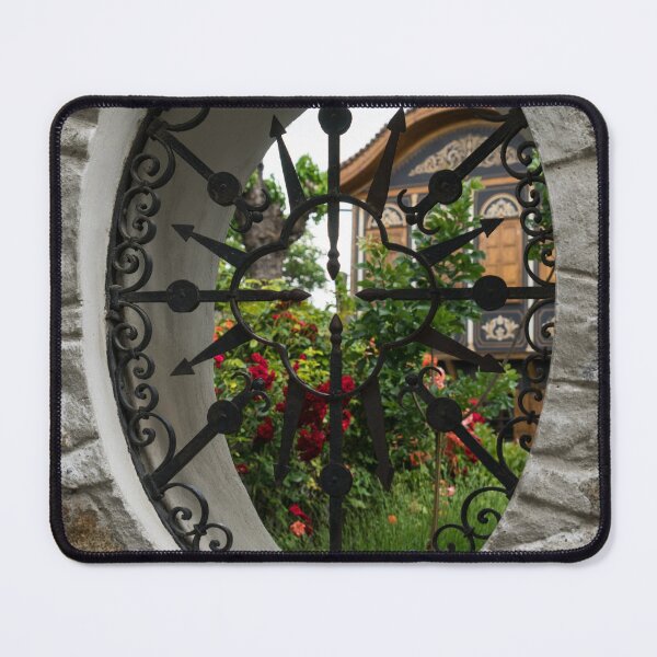 Item preview, Rose Garden Through an Elegantly Barred Fence Window designed and sold by Georgia Mizuleva.