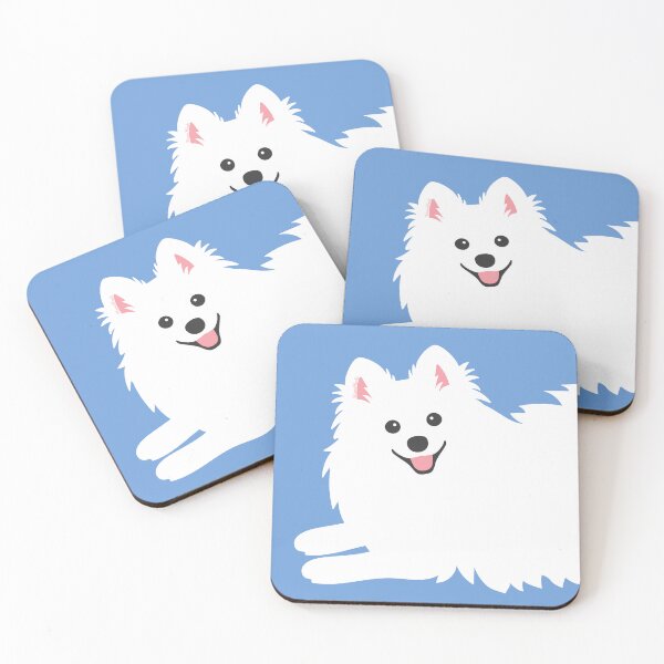 Item preview, Waiting Japanese Spitz Puppy Dog - KamaHachi Sky Blue designed and sold by kamahachi.