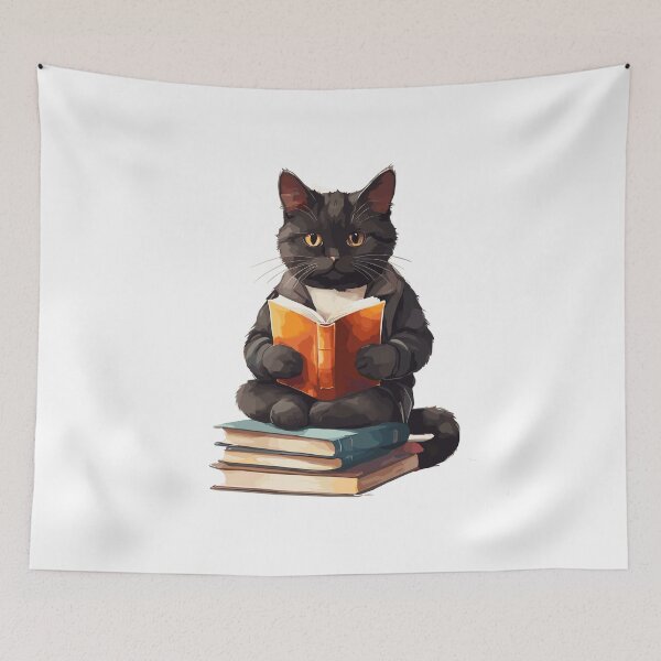 Item preview, Black cat reading a book designed and sold by cutiepie11cats.
