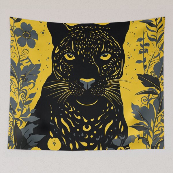 Item preview, Panther & Floral Folk Art Graphic designed and sold by GrinGalore.
