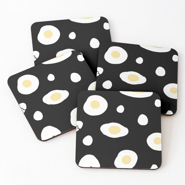 Item preview, Black background decorated with fried eggs designed and sold by Bunnylovely.