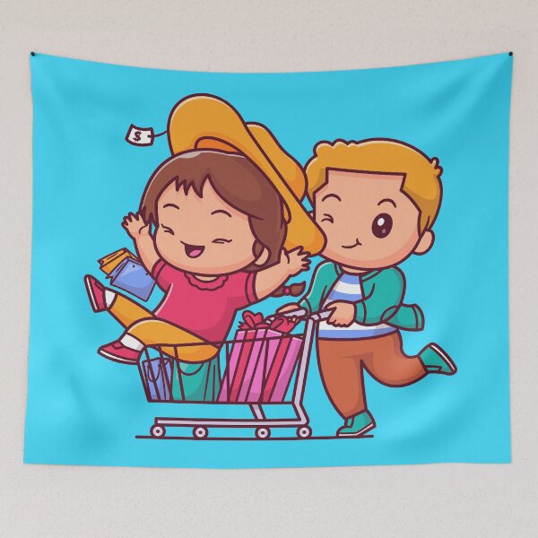 Item preview, Cute Couple Shopping Adventure: Vector Cartoon Icon for Holiday Bliss designed and sold by hjian8219.