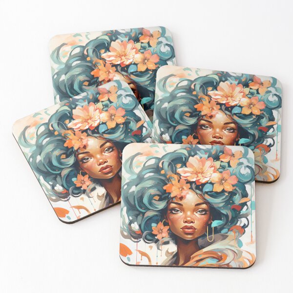 Item preview, Radiant Beauty: Confident Dark-Skinned Woman with Orange Flowers designed and sold by Otter-Time.