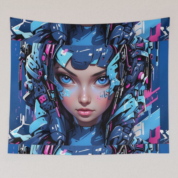 Item preview, Visionary Cyborg: Sapphire Eyes Piercing the Digital Veil designed and sold by ArtComixHaven.