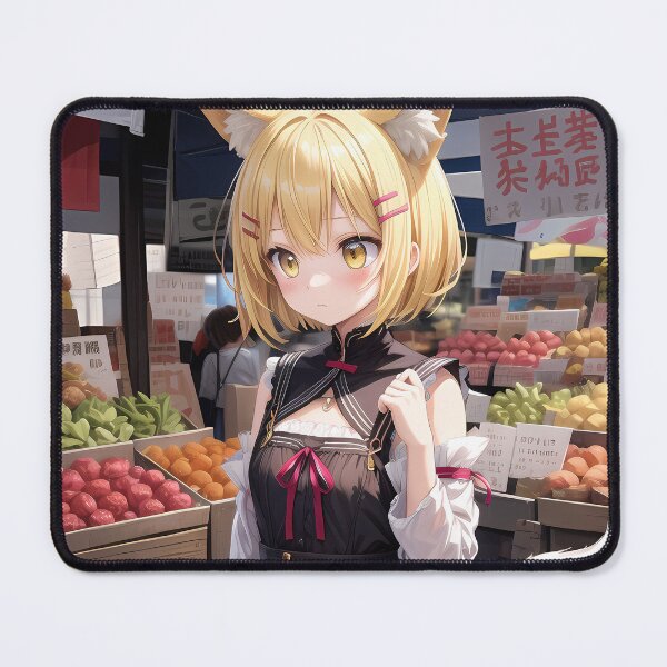 Item preview, Anime small girl with foxy ears and tail in food market art designed and sold by TheArtistOf2022.