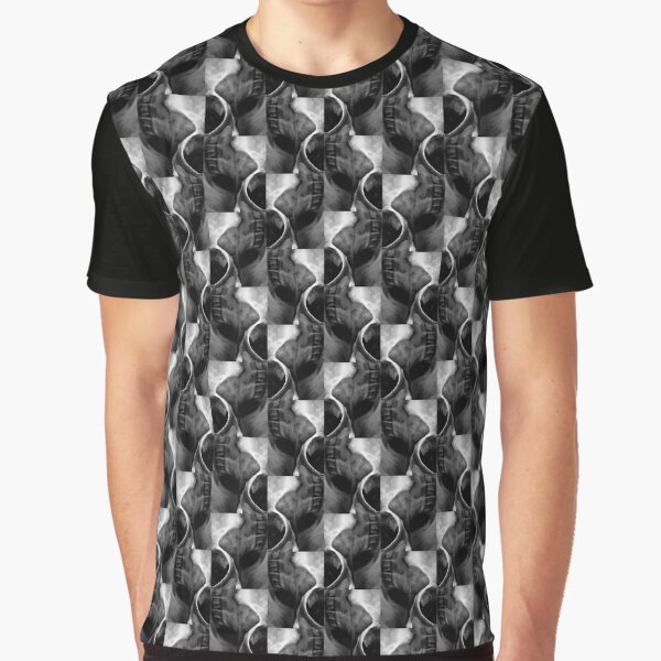 Abstract Grinning Skull Photo - Wavy Vertical Stripes - Artistic Photography in Black and White - Gothic Decor, Science Lovers, Natural History Graphic T-Shirt