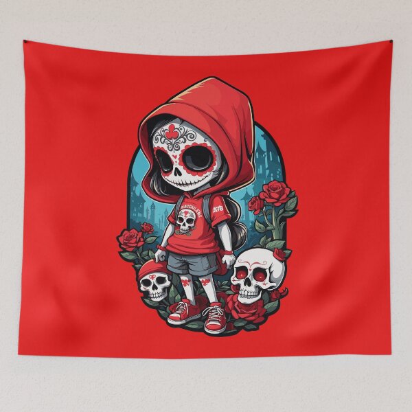 Item preview, Cute Hooded Sugar Skull Girl with Skulls and Roses designed and sold by A78-Designs.