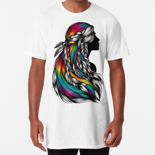 Item preview, "Braiding Cultures: Indigenous Beauty in Black and White with a Touch of Rainbow in the Hair" designed and sold by Bestyohandry.