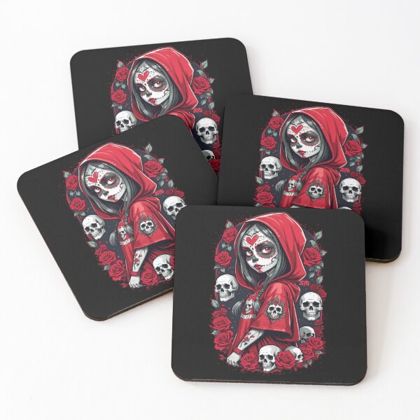 Item preview, Hooded Sugar Skull Girl with Red Roses and White Skulls designed and sold by A78-Designs.