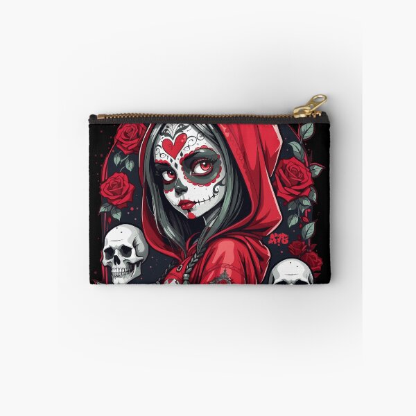 Item preview, Hooded Sugar Skull Girl with Red Roses and White Skulls designed and sold by A78-Designs.