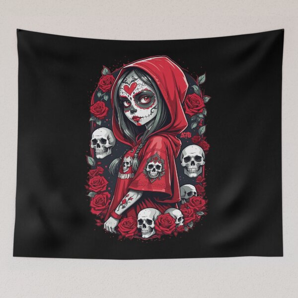 Item preview, Hooded Sugar Skull Girl with Red Roses and White Skulls designed and sold by A78-Designs.