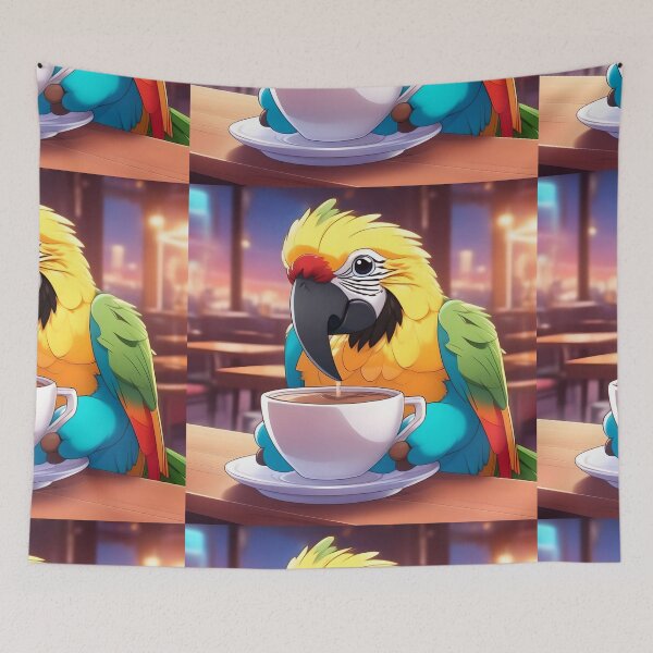 Item preview, Parrot  drinking coffee  designed and sold by sweetiejojo.