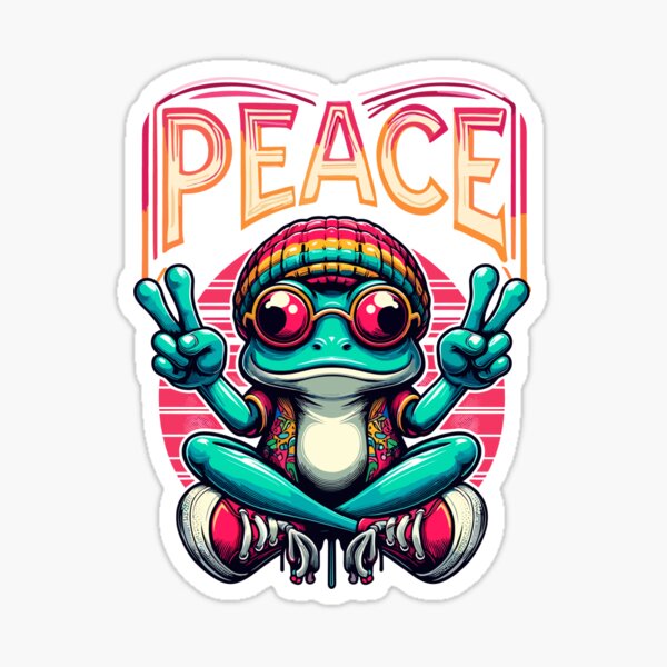 Green Peace Sign Frog hippie retro love peace trance flower hippy