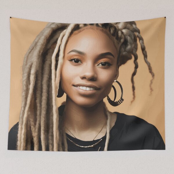 Item preview, Beautiful Black Woman with Dreads and Gold Earrings designed and sold by Vicky Brago-Mitchell®.