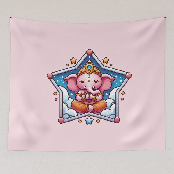 Aperçu de l'œuvre Ganesha méditant dessin animé créée et vendue par PickledjoArt.