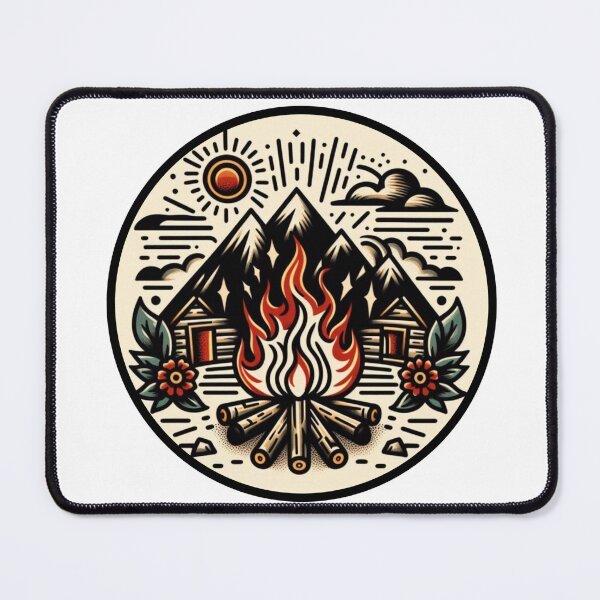 Item preview, Mountain Campfire Rustic Flash Tattoo Art Design designed and sold by BrianSaysDesign.
