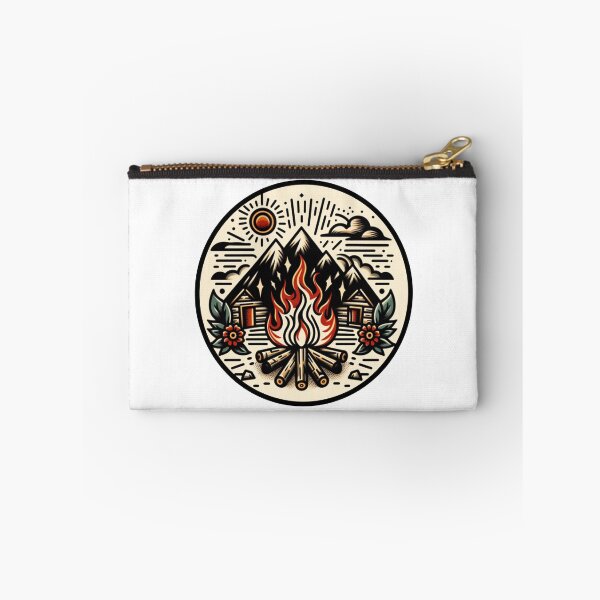 Item preview, Mountain Campfire Rustic Flash Tattoo Art Design designed and sold by BrianSaysDesign.