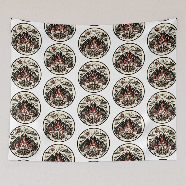 Item preview, Mountain Campfire Rustic Flash Tattoo Art Design designed and sold by BrianSaysDesign.