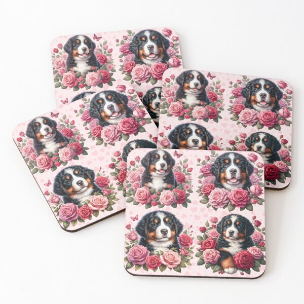 Item preview, Berner Puppies with Roses and Hearts Valentine's Day designed and sold by Animals-on-me.