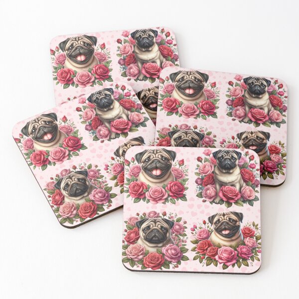 Item preview, Pug with Roses and Hearts Valentine's Day designed and sold by Animals-on-me.