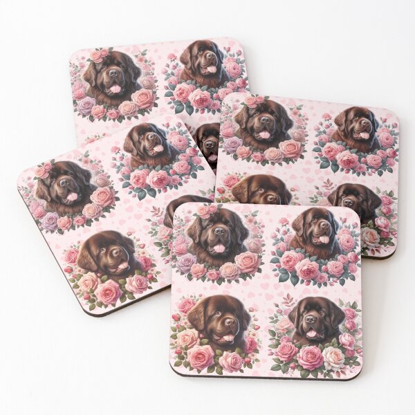 Item preview, Brown Newfoundland with Roses and Hearts Valentine's Day designed and sold by Animals-on-me.