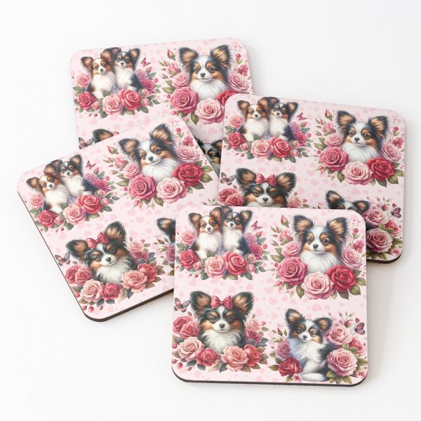 Item preview, Papillon Puppies with Roses and Hearts Valentine's Day designed and sold by Animals-on-me.