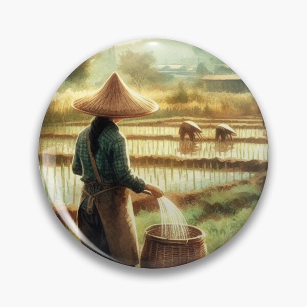 Item preview, Woman Filling Water in Jar With Panorama of Woman Planting Rice designed and sold by Jeniwe.