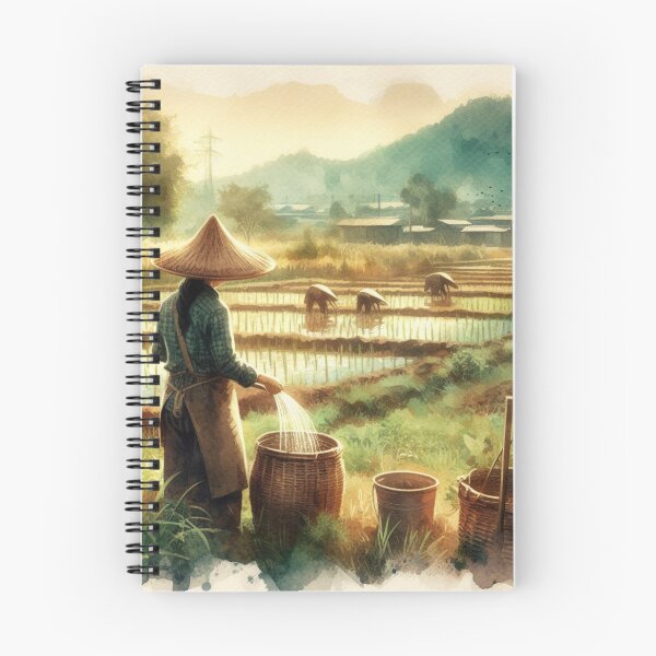 Item preview, Woman Filling Water in Jar With Panorama of Woman Planting Rice designed and sold by Jeniwe.