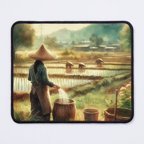 Item preview, Woman Filling Water in Jar With Panorama of Woman Planting Rice designed and sold by Jeniwe.