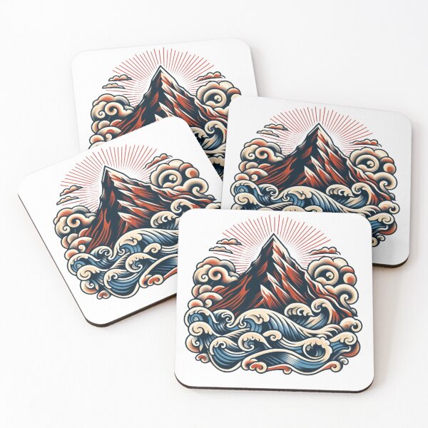 Item preview, Cloudy Mountaintop Waves Flash Tattoo Art Design designed and sold by BrianSaysDesign.