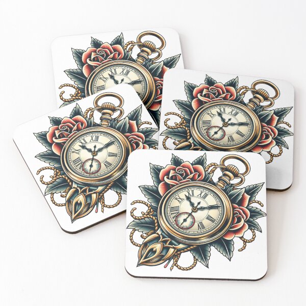 Item preview, Roses & Pocket Watch Flash Tattoo Art Design designed and sold by BrianSaysDesign.